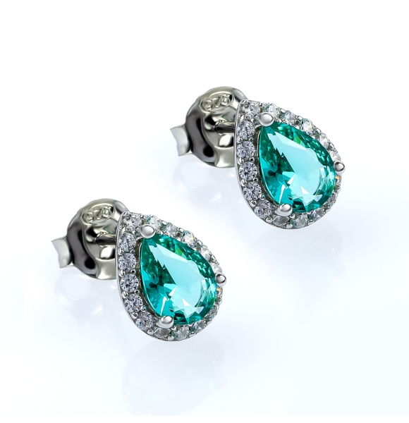 Elegantes Aretes de Paraiba Corte Pera en Plata .925