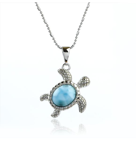 Dije de Tortuga de Mar Larimar Genuina Con Plata de Ley