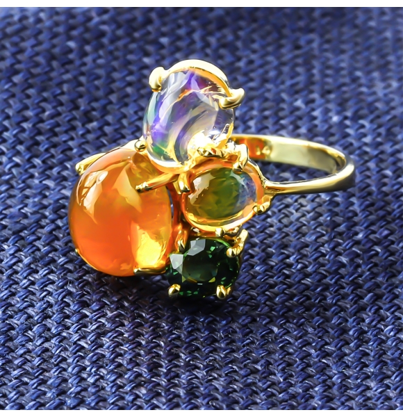 Anillo de Oro Amarillo 14K Opalo Con Zafiro Verde