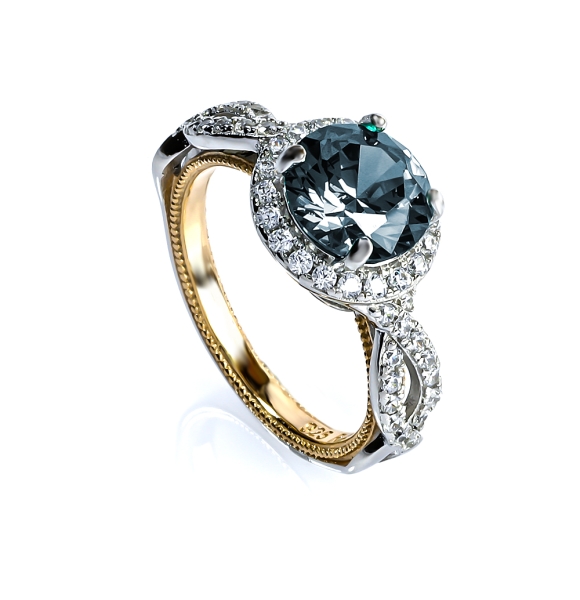 Anillo de Alejandrita Corte Redonda  .925 Azul a Verde