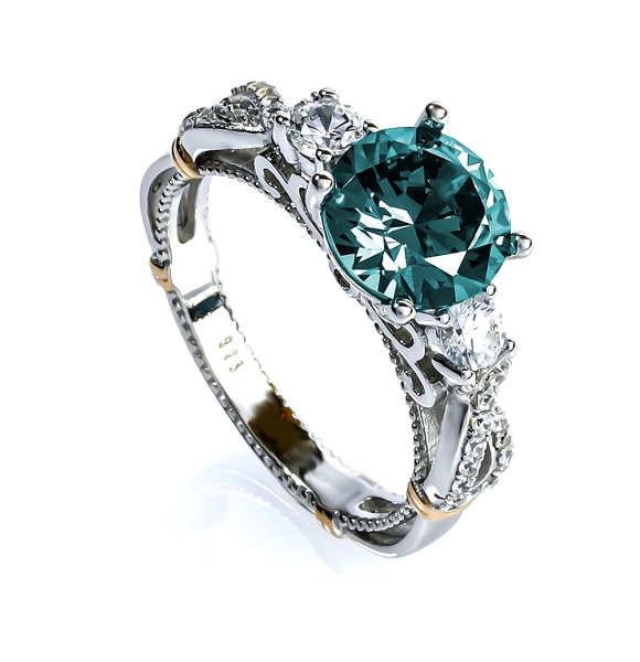 Plata de Ley Anillo de Alejandrita Corte Redonda  .925