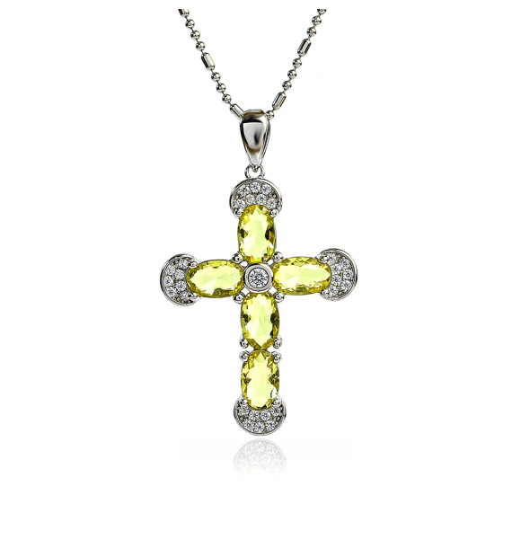 Preciosa Cruz de Plata Con Zultanita y Circonitas 32 mm x 20 mm