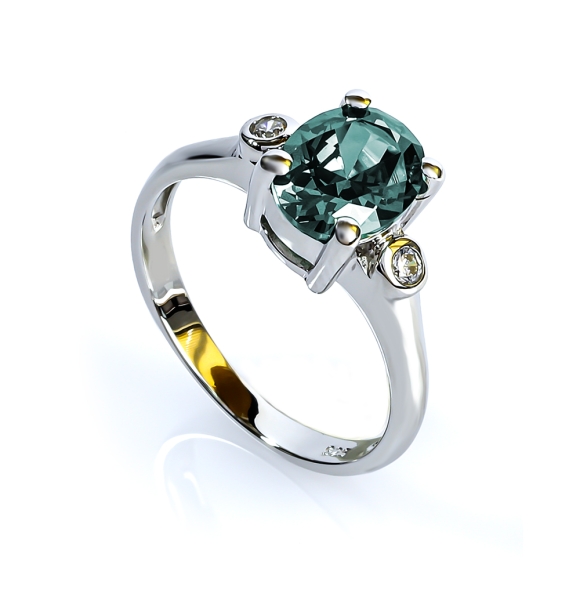 Alejandrita y Zirconias en Anillo de Plata