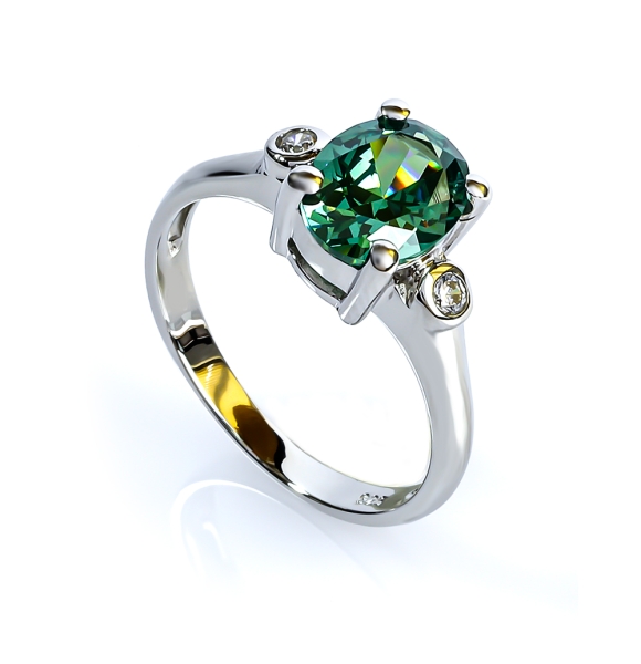 Alejandrita y Zirconias en Anillo de Plata