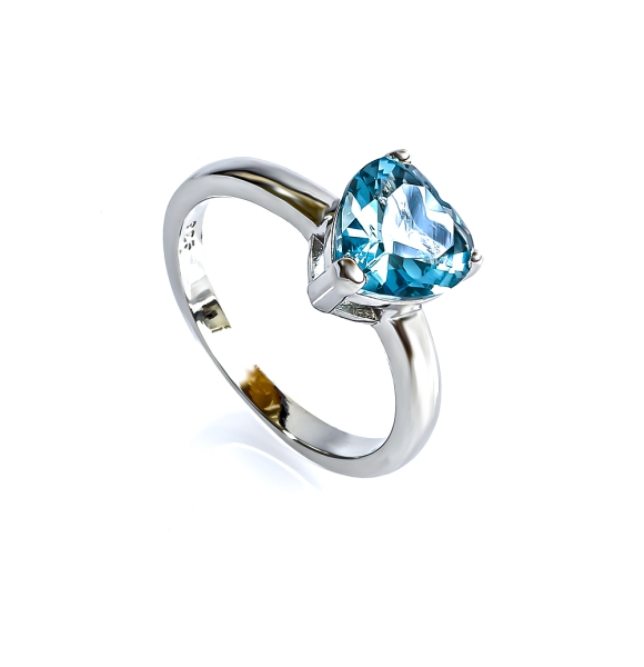 Anillo de Aguamarina en Plata de Ley 925 Corazón