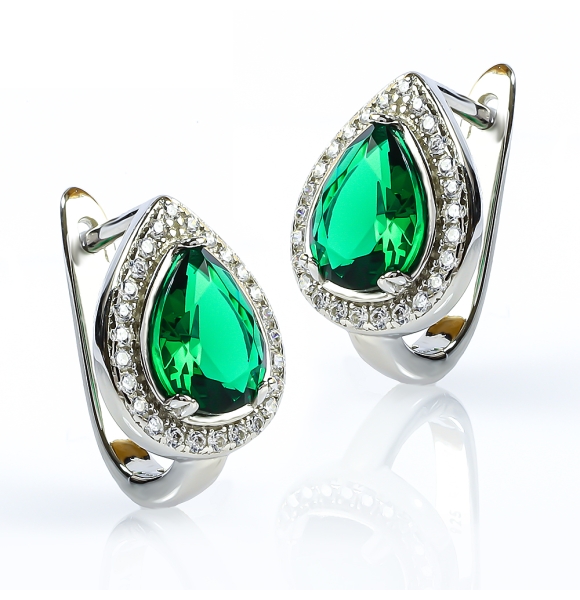 Set de Plata .925 con Esmeralda Aretes y Dije