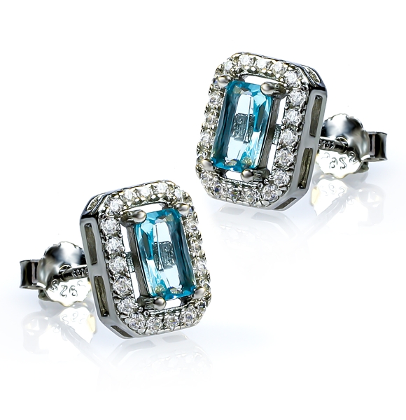 Aguamarina Aretes de Plata 10 mm x 8 mm