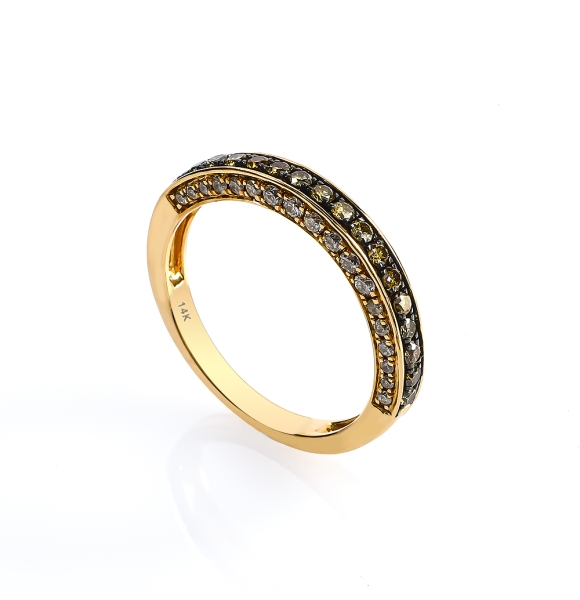 Anillo de Oro Amarillo de 14K con Diamante Chocolate