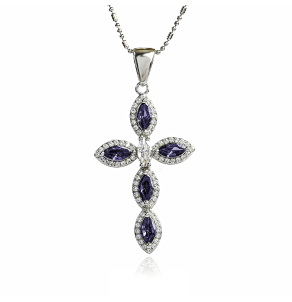 Cruz de Plata Con Amatista y Zirconia