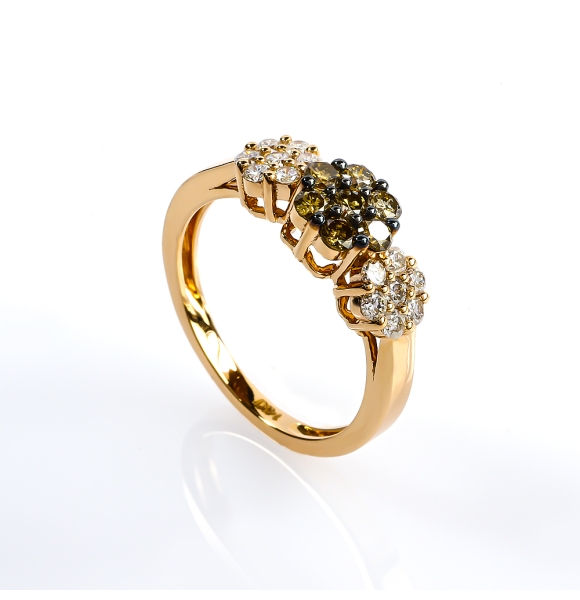 0.75 Ctw Anillo de Flor Oro Amarillo de 14K con Diamante Chocolate