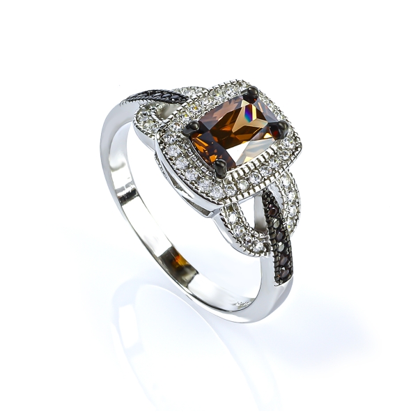 Anillo de Diamante Chocolate Con Plata