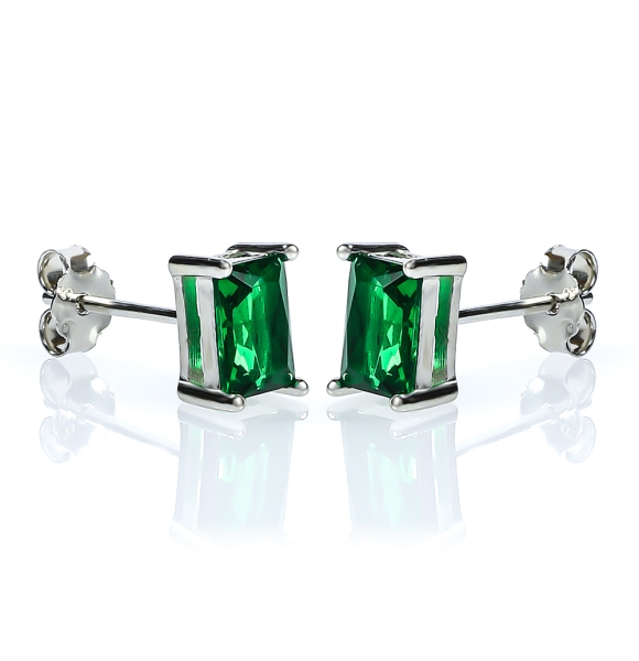 Aretes con Esmeralda Corte Esmeralda en Plata .925 6 mm x 4 mm