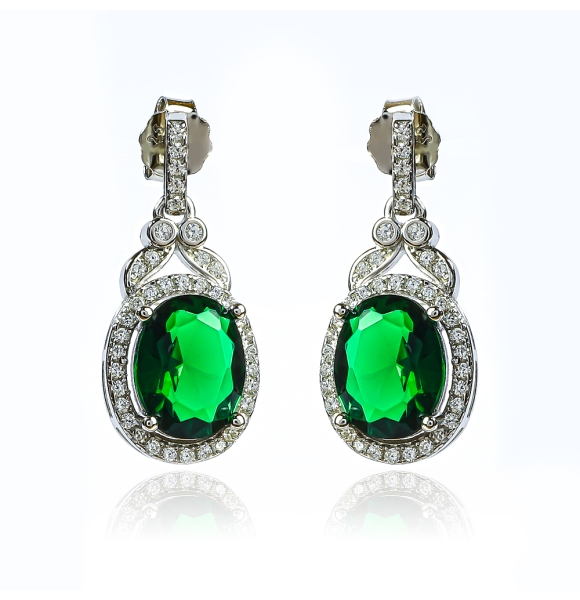 Set de Plata .925 Con Esmeralda Aretes y Dije