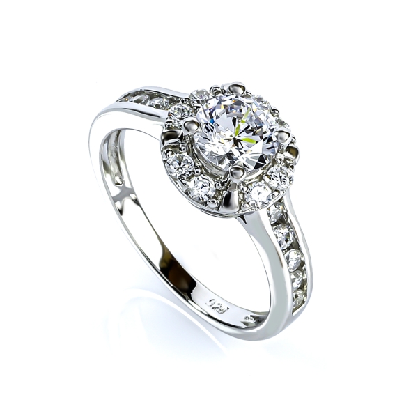 Anillo de Compromiso de Plata con Preciosas Piedras de Zirconia