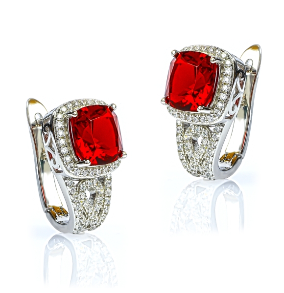 Juego de Aretes y Dije con Rubi Corte Princesa en Plata .925