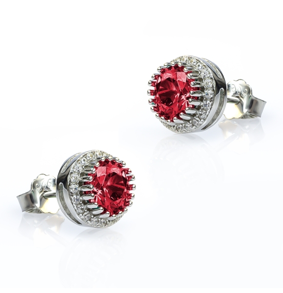 Pendientes de Plata Esterlina con Rubi