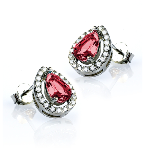 Aretes de Plata de Ley con Rubi