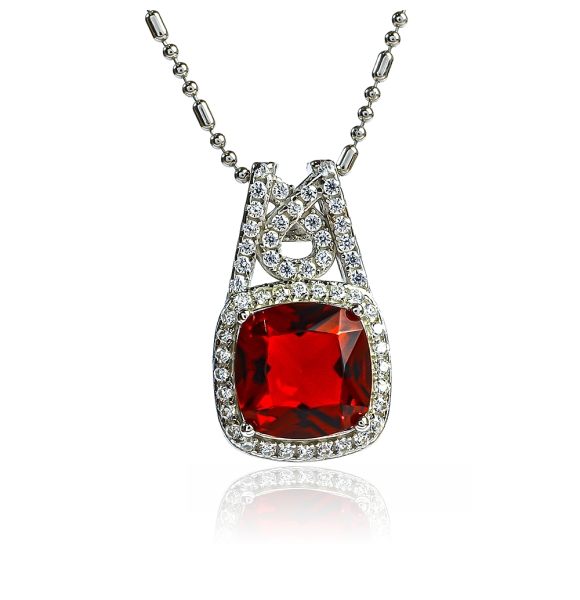 Juego de Aretes y Dije con Rubi Corte Princesa en Plata .925