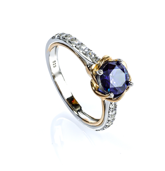 Anillo de Plata Sterlina 925 Con Tanzanita Corte Brillante 8 mm