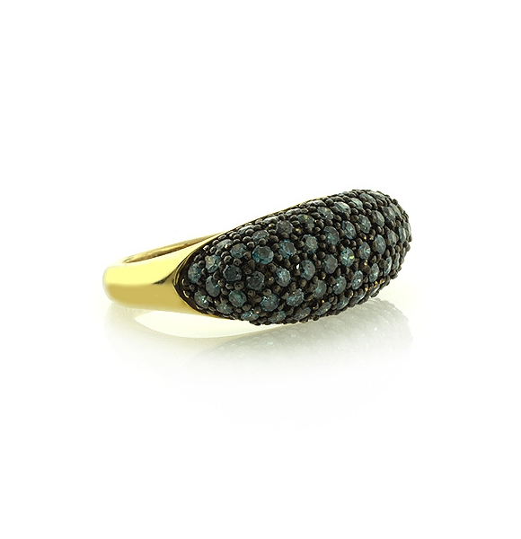 Anillo de Oro Amarillo Macizo 14K con Diamantes Azules