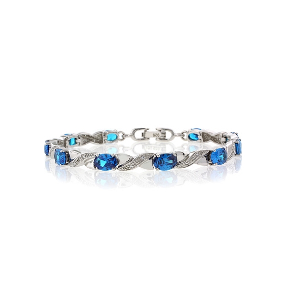 Hermosa Pulsera de Topacio Azul en Plata de Ley