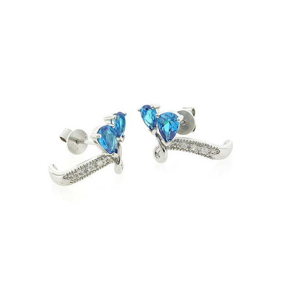 Hermosos Aretes de Plata .925 con 2 Gemas de Topacio Azul