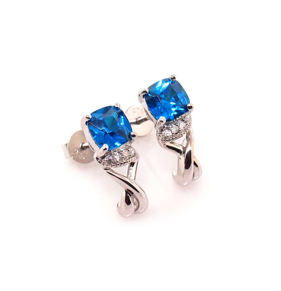 Hermosos Aretes de Plata .925 con Gemas de Topacio Azul