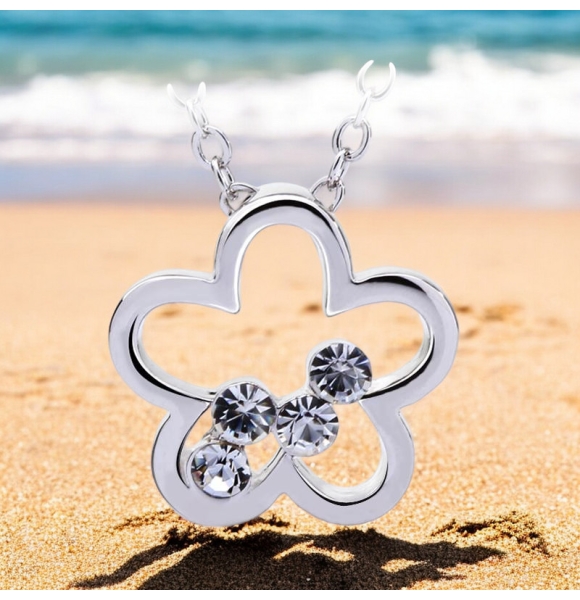 Collar de Flor con Cristales Blancos Swarovski