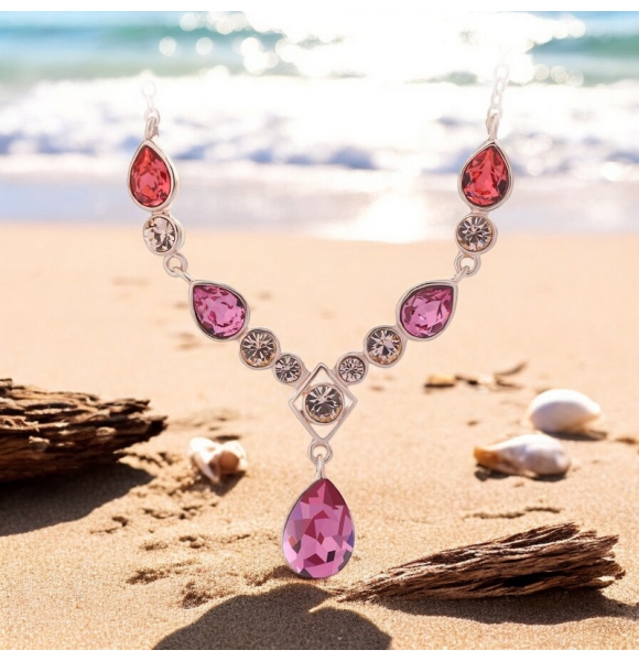 Hermoso Collar de Cristales Swarovski color Rosa