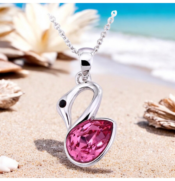 Hermoso Collar de Swarovski con Rodio en Forma de Cisne Color Morado