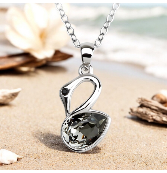 Collar Cisne Negra Swarovski Cristal Con Rodio