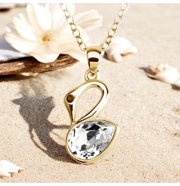 Lindo Collar Cisne Blanca Swarovski Cristal Con 18k Baño de Oro