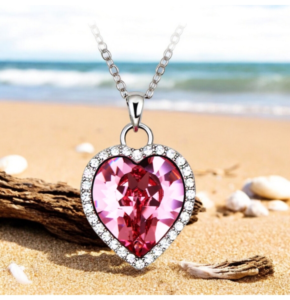 Lindo Collar de Corazón con Cristal Swarovski color Rosa