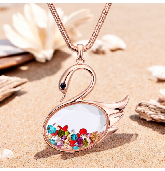 Hermoso collar de Swarovski de Oro Rosa de 18K en Forma de Cisne