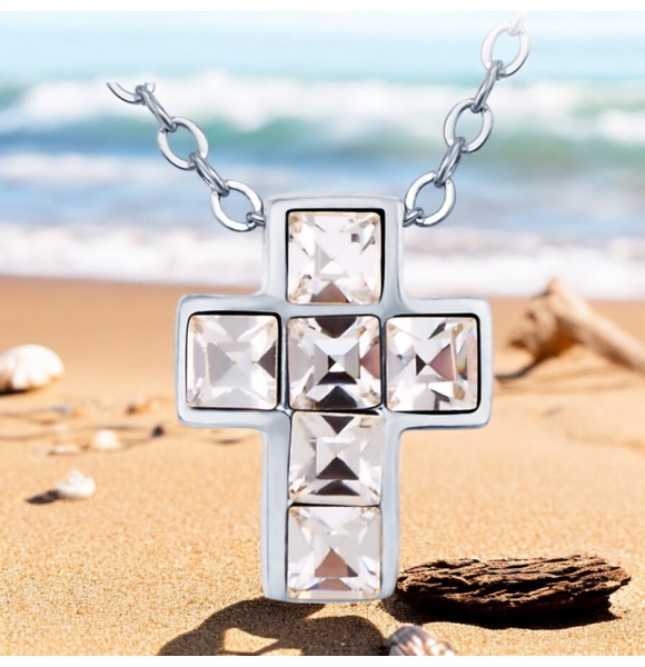 Cruz de Rodio con Cristal Swarovski