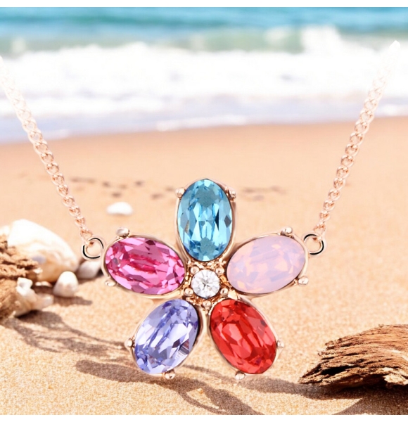 Hermoso Collar Swarovski de Flor de Colores