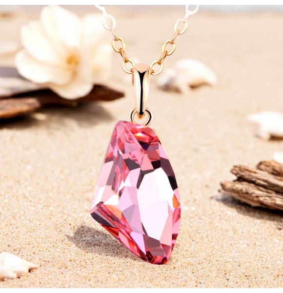 Divino Collar de Cristal Swarovski Bañado en Oro de 18K Color Rosa