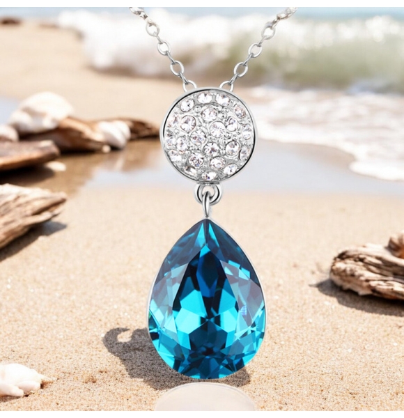 Precioso Collar de Cristal Swarovski Chapado en Rodio Color Azul