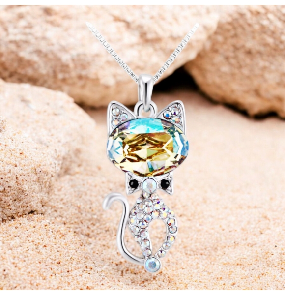 Collar de Cristal Swarovski Chapado en Rodio en Forma de Gato Color Amarillo