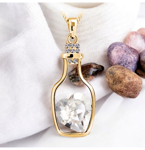 Collar de Cristal Swarovski en Forma de Botella con Baño de Oro 18k