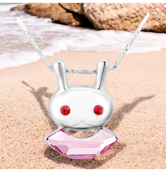 Tierno Collar de Conejito de Cristal color Rosa