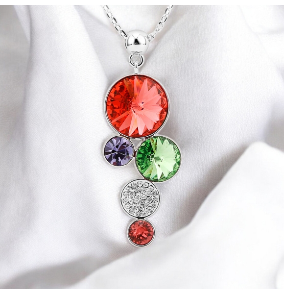 Lindo Collar de Círculos Rojos con Cristales Swarovski