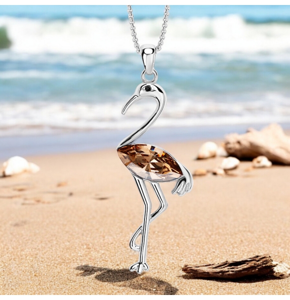 Hermoso Collar de Flamingo de Cristal Swarovski Color Champagne