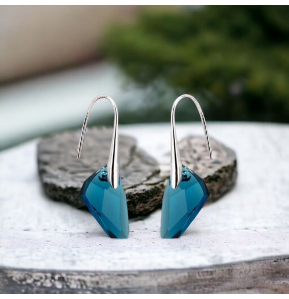 Aretes de Cristal Swarovski Azul con Baño de Oro 18K