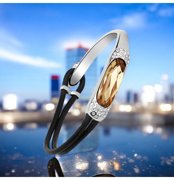 Pulsera Swarovski Ambar Color con Baño de Oro Blanco 18K