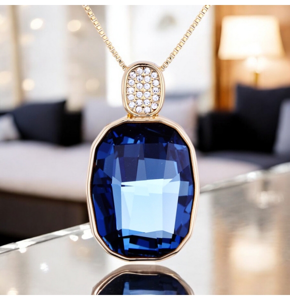 Collar Cristal Swarovski Azul con Baño de Oro Amarillo 18K