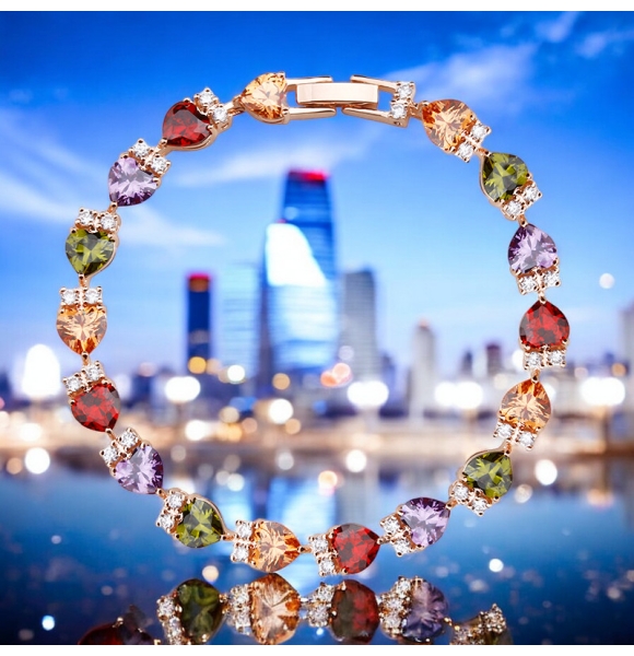 Pulsera de Corazones Con Cristales de Colores de Swarovski