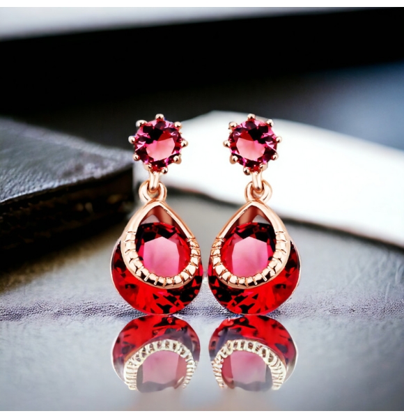 Elegante Set de Collar y Aretes color Fiucsa