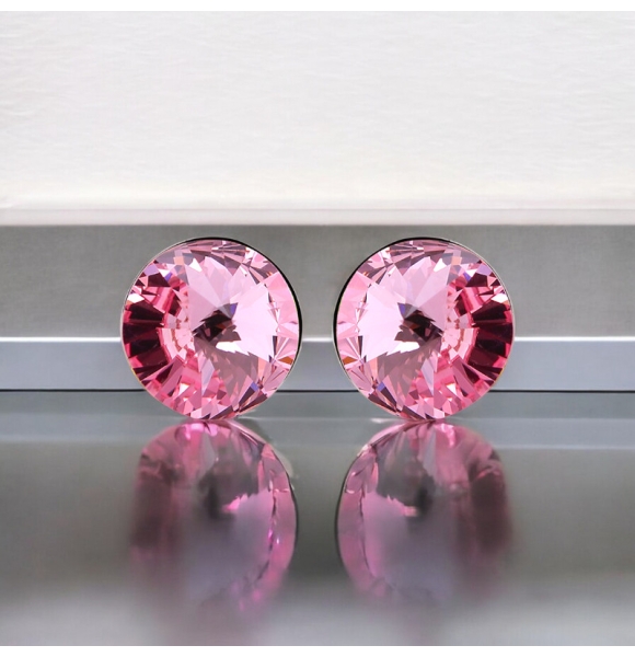 Aretes Solitarios de Color Rosa de Cristal Swarovski