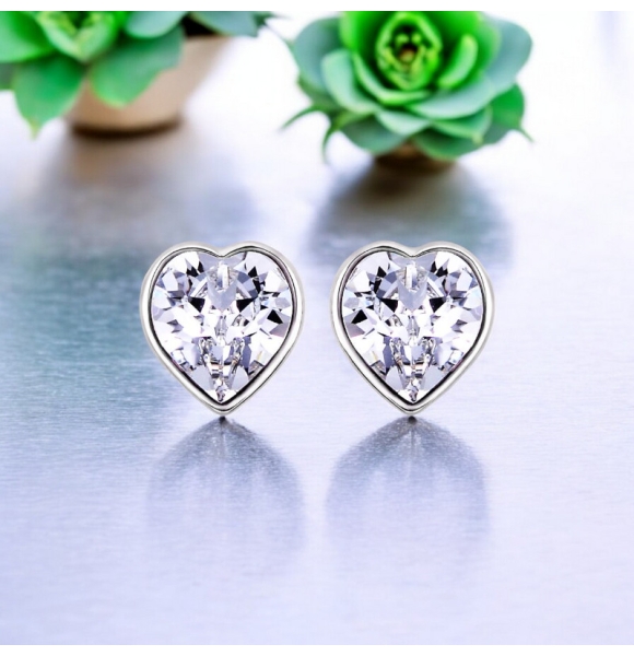 Aretes Blancos de Swarovski con Rodio En Forma De Corazón